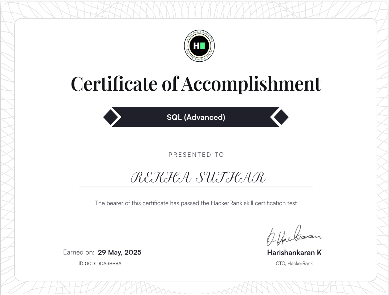 hackerrank - SQL (Adanced) Certificate